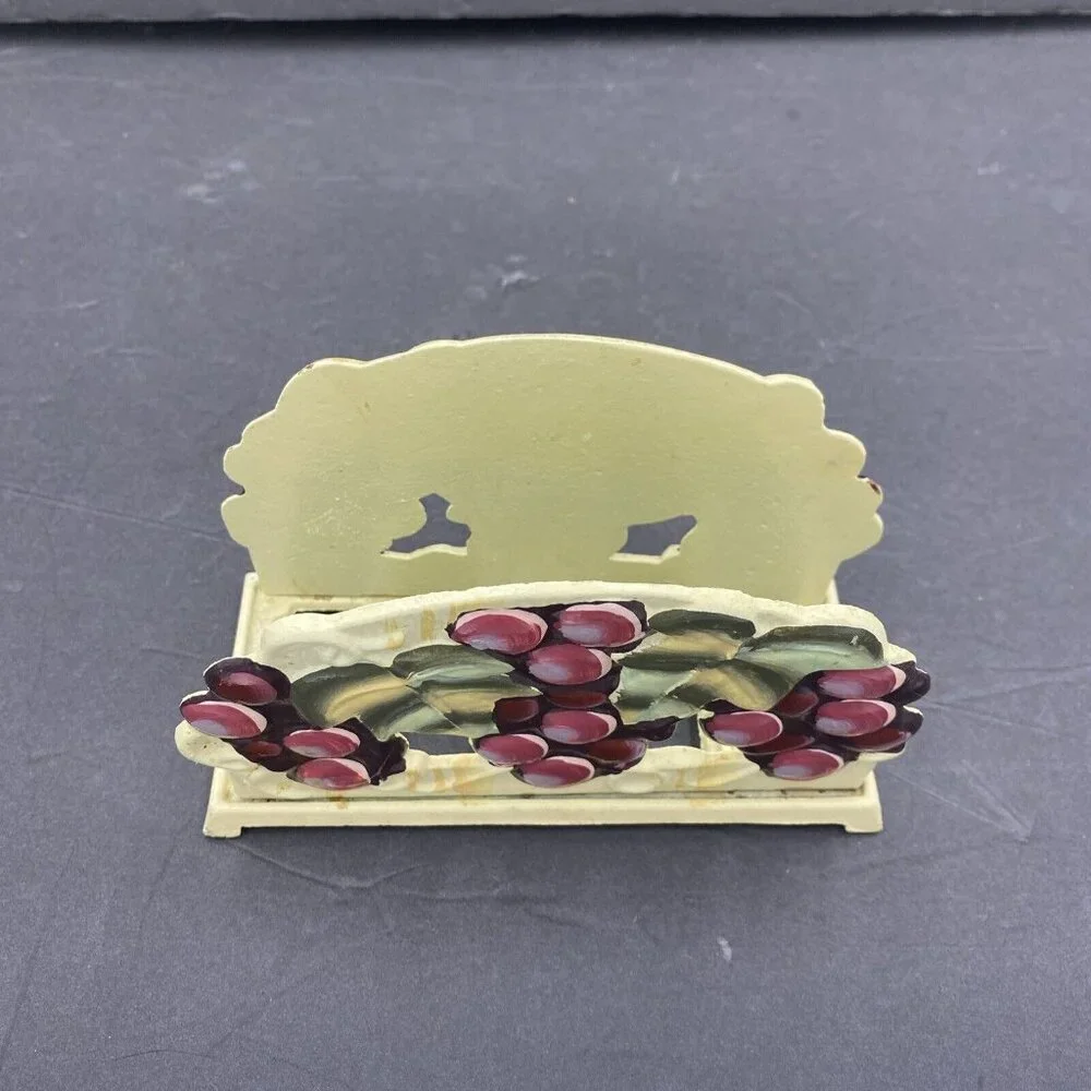 Vintage Cast Iron Napkin Holder Grapevine Grapes‎ Wine Y2K Table Decor Farmhouse